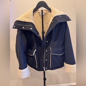 & Other Stories Oversized Black Beige Faux Sherpa jacket Coat